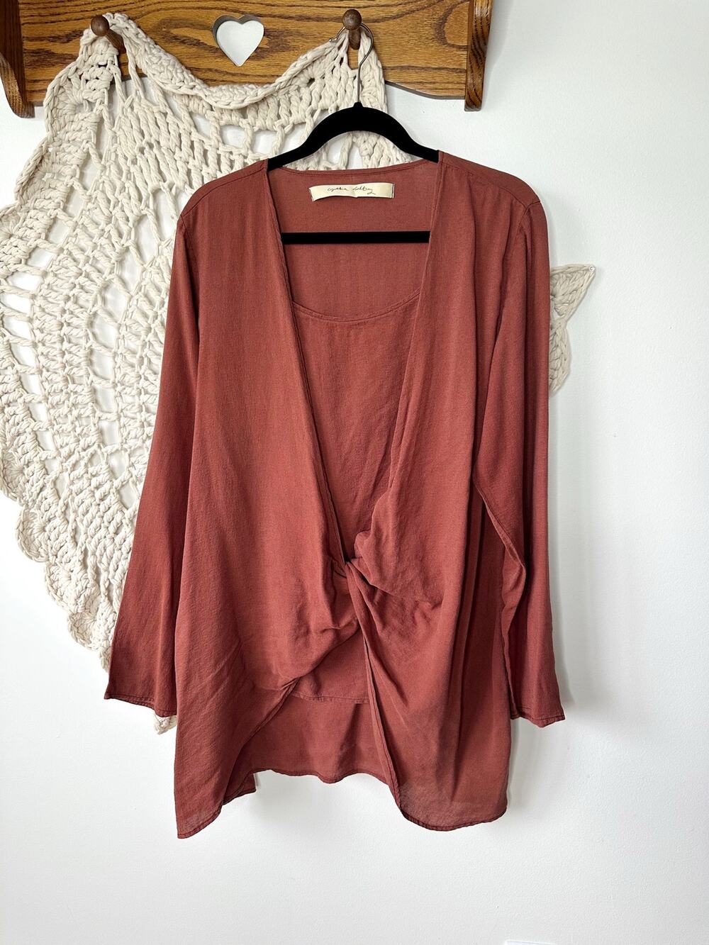 Cynthia Ashby Silk Linen Burnt Orange Lagenlook Draped Blouse Size Medium